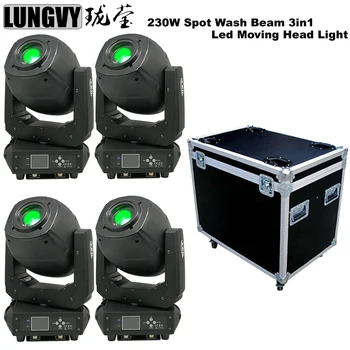 

Free Shipping 4pcs/Lot Flight case 2018 NEW Professional LED 230W Spot Wash Beam 3IN1 Moving Head Light DMX512 DJ Stage Lighting