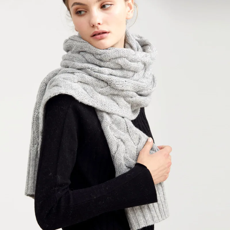 Чистый шерстяной шарф для женщин роскошный зимний плотный вязаный шарф шали для женщин теплый однотонный шарф шерстяная накидка для фуляра - Цвет: Другое