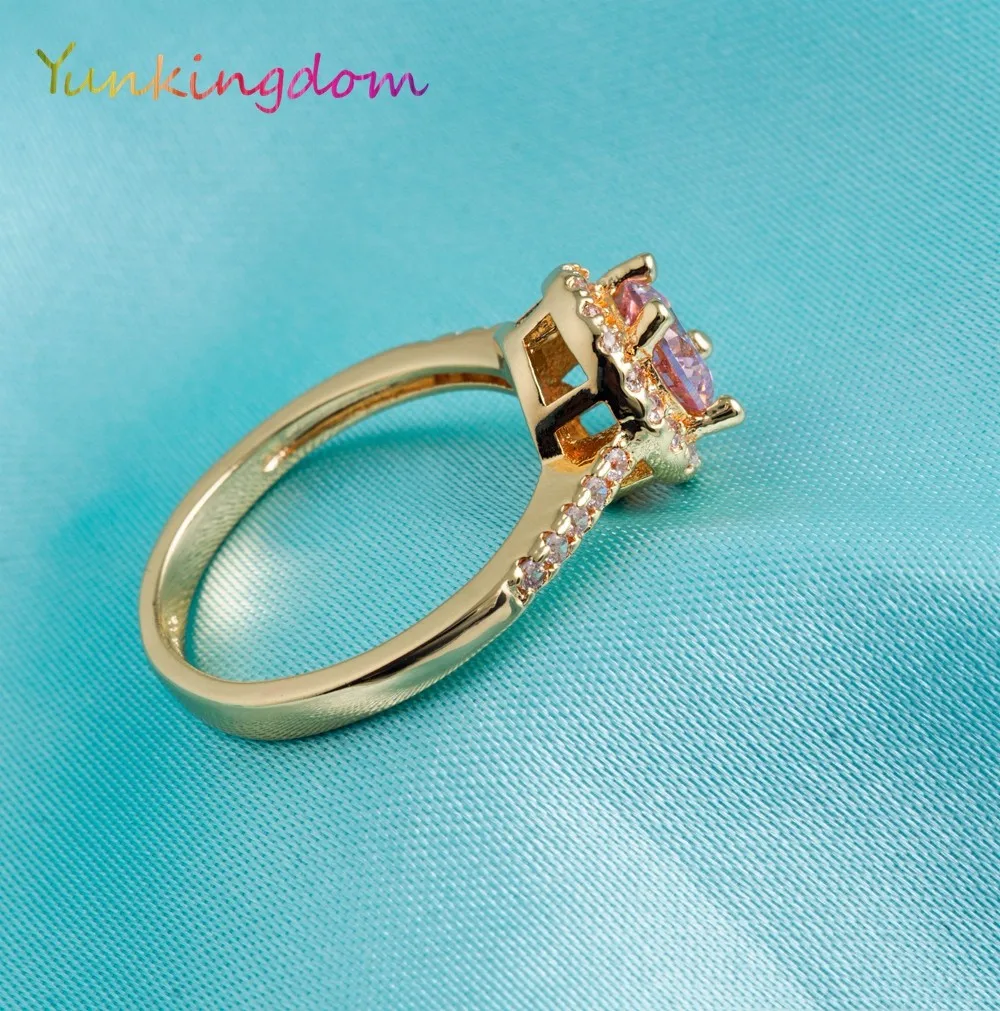 Yunkingdom прекрасный розовый Цирконий обручальные кольца для женщин золото цвет модные украшения