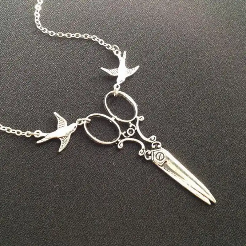 Flying Double Swallow Scissors Necklace Pendant For Women Jewelry