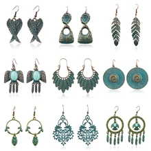 Нерегулярные бронзовые листья птица сова круглая спиральная Подвеска Серьги Ретро Тотем натуральный камень стрела серьги с кисточками в богемном стиле ювелирные изделия
