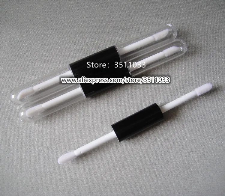 

2*4ML Plastic Clear Black Double Ended Lipgloss Tubes Lip Balm Tube with Brush Transparent Round Cosmetic Lip Gloss Container