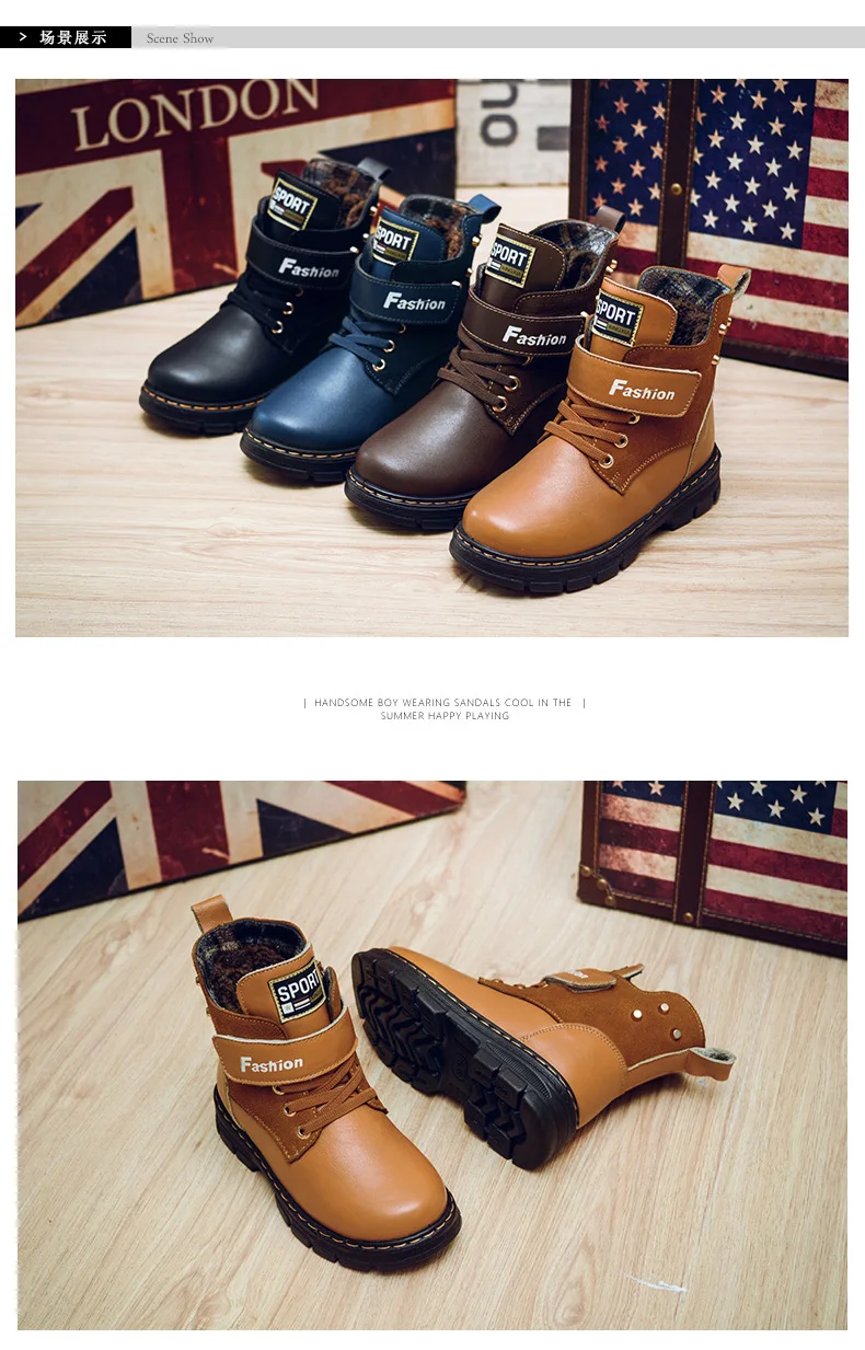 NEW Girls Martin Boots Boys Shoes botte enfant fille PU Leather Children Boots Fashion Toddler Kids Boots Warm Winter Boots