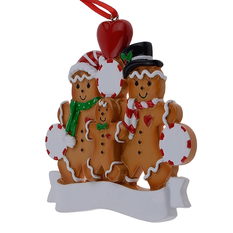 Wholesale Resin Gingerbread Family Of 3 Christmas Ornaments With Red Apple As Personalized Gifts For Holiday And Home Decor