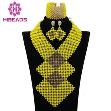 Luxury Yellow Dubai African Beads Jewelry Set Gold Nigerian Wedding Bridal Statement Necklace Set Party Free Shipping QW469