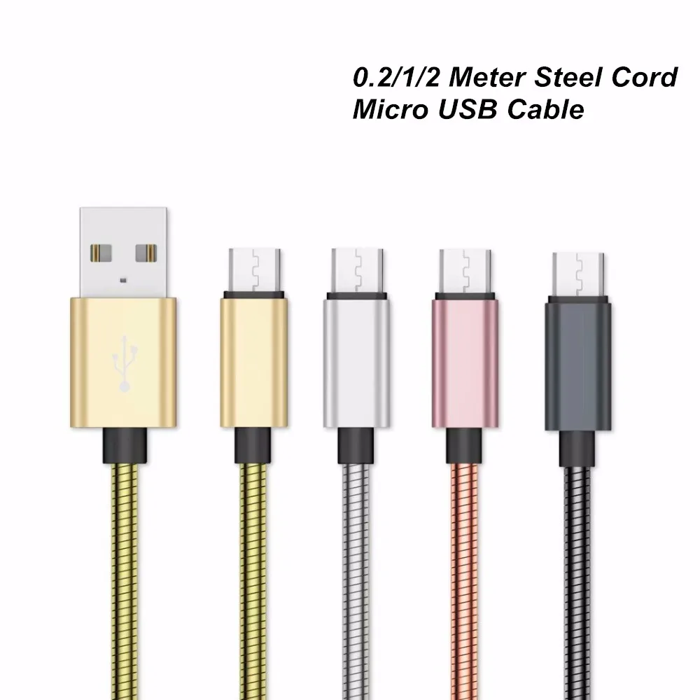 

0.2/1/2 Meter Micro USB/ Type C Cable 2A Fast Charge Data Steel Cord for Xiaomi A1 5 5s plus 6 8 SE Redmi 4 note 4A 4X 5 5A 4C