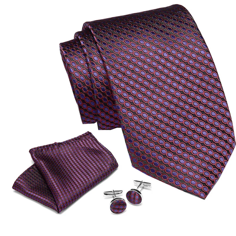 

2019 New Arrival 32Styles Purple Black Ties For Men 100% Silk Male Men's Tie Hanky Cufflinks Neck Tie Pocket Square Tie Set