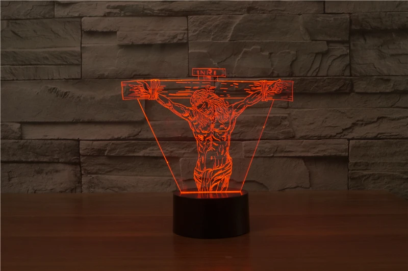 3D лампа 7 видов цветов светодиодный jesu крест Кристиана 3D Иллюзия Luminaria подарки для христианских религиозных католицизм православной настольная лампа
