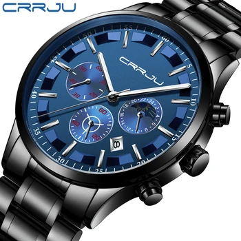 

CRRJU Men Analog Quartz Watches Fashion Luxury Sport Watch Mens Full Steel Chronograph Waterproof Wristwatch Relogio Masculino