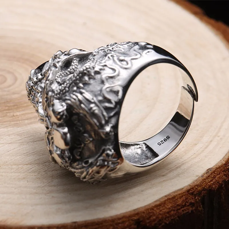 Online ZABRA Real 925 Anillo de Plata anillo de Calavera Hombres Dragón Ajustable Punk Rock Muchos Esqueletos Hombres Joyería Gótica de Halloween