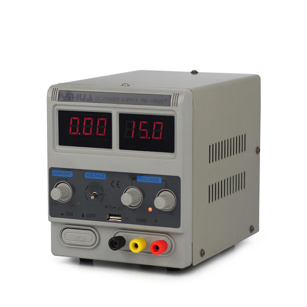 YIHUA 1502D + 15 В 2A Dc Регулируемый источник питания светодиодный двойной дисплей