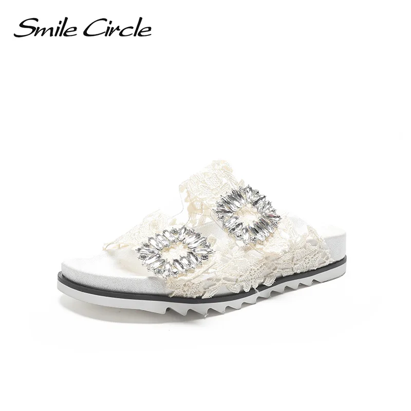 

Smile Circle Summer slippers Women Fashion Rhinestone Flat platform shoes Women sandals chaussures femme ete 2018 Summer Shoes