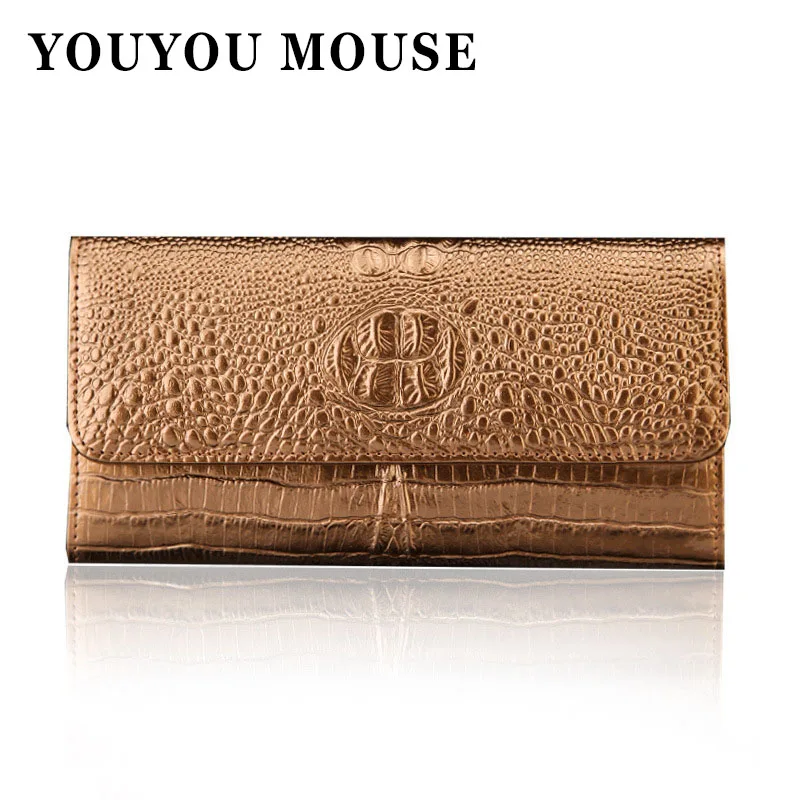 

YOUYOU MOUSE Womens Wallets Alligator Coat Of Paint 100% Genuine Leather Wallet Womens Cowhide Clutch Hasp Credit Card Holder