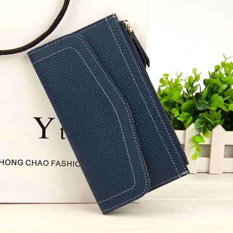 

DUDINI Long Section Women 's Wallet Solid Color Multifunction Phone Wallet 2 Fold Large Capacity Zipper Hasp Purse