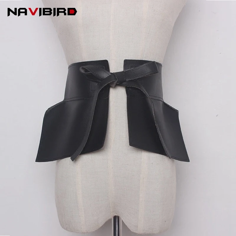 Skup 2019 trendy kobieta szeroki muszka gorset pas moda falbankowa spódnica Peplum pasy Pu skóra Cummerbund dekoracja sznurkiem Riem