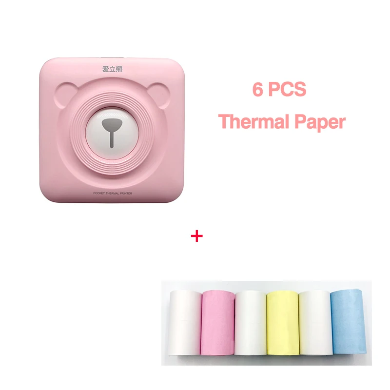 PeriPage портативный Bluetooth маленький Термопринтер мини фото фотографии принтер для мобильных Android принтер IOS 58 мм - Цвет: pink 6rolls of paper