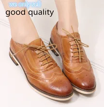 Women Lace-up Casual Brogue Shoes Genuine Leather Women Flats Shoes for Lady Bullock Leisure Women Oxford Shoes Women A068-1