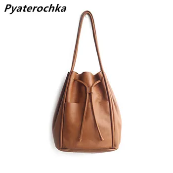 

Pyaterochka Designer 2019 Fashion Luxury Bucket Bag Women String Handbag Soft Cow Leather Shoulder Bag Ladies Bags Open Pocket