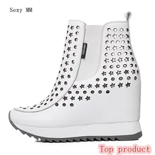 Обувь без застежки из натуральной кожи на танкетке; женские лоферы на плоской подошве; Повседневная прогулочная обувь на плоской подошве, увеличивающая рост; большие размеры 33-40