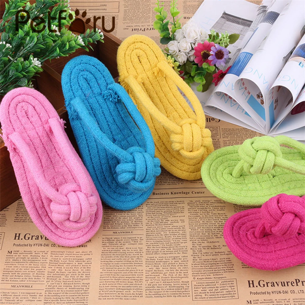 

Petforu Colorful Slipper Pet Cotton Rope Dog Chew Teeth Toy Puppy Interactive Play Toy - Color Random