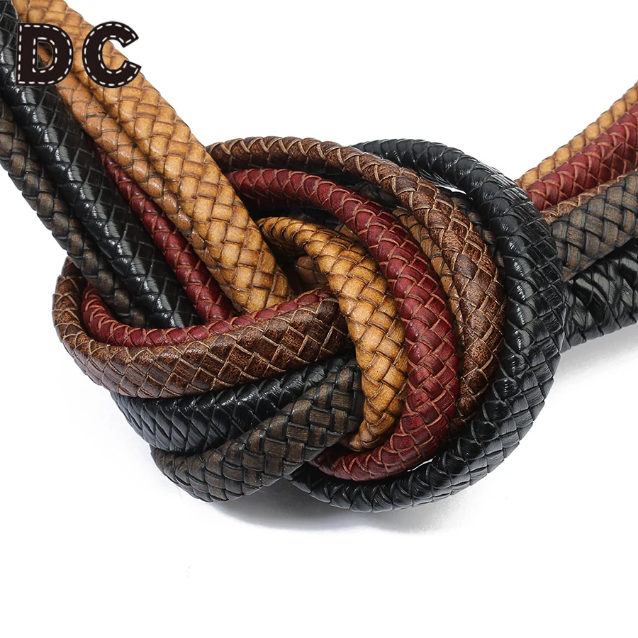 

DC 1yard 10/12mm Width Genuine Braided Leather Rope Vintage 5 Colors String Cords For Bracelets Jewelry Making Craft Accessories