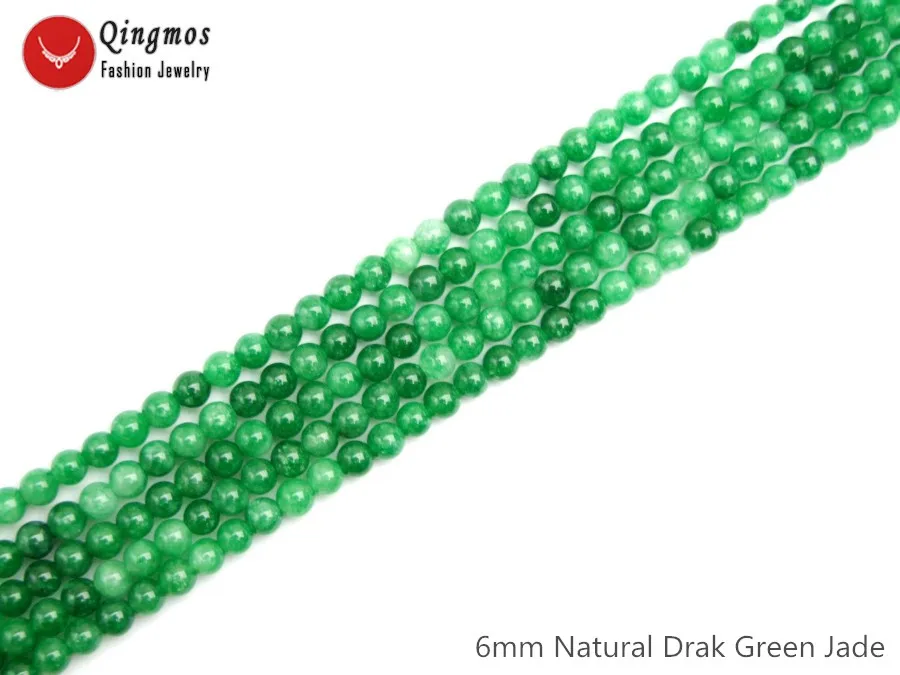 

Qingmos Natural 6mm Round Drak Green Jades Stone Loose Beads for Jewelry Making Necklace Bracelet Earring DIY 15" Strands los809