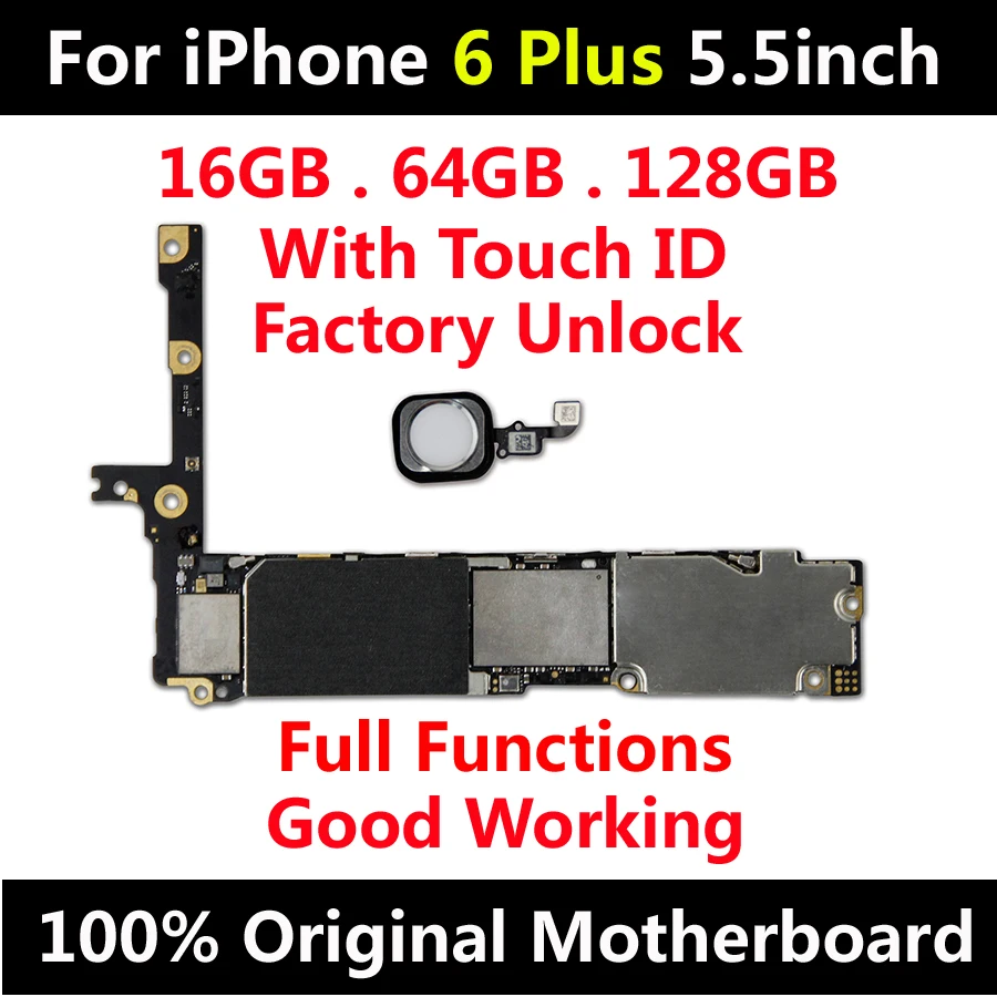 

16GB 64GB 128GB For iPhone 6 Plus 5.5inch Motherboard Factory Unlock Mainboard With Touch ID Original IOS Update Good Working
