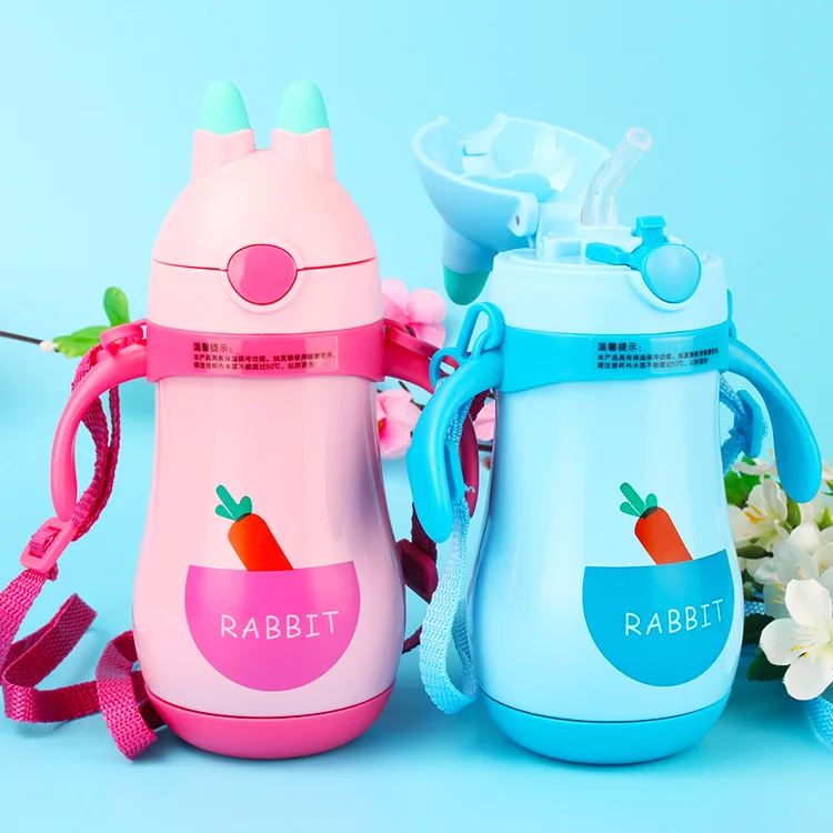 300ML Cartoon Children Thermos Cup Kids Straw Thermos Bottle Stainless