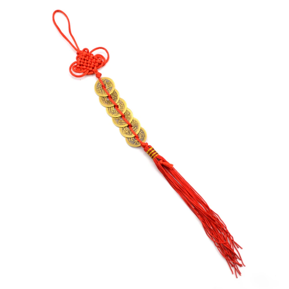 

New Red Chinese knot Keychain FENG SHUI Set Of 6 Lucky Charm Ancient Coins Prosperity Protection Good Fortune Wealth Key Chain