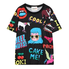 Веселая симпатичная футболка в стиле Харадзюку с принтом единорога, женские модные топы в стиле панк, повседневные осенние женские рубашки с коротким рукавом