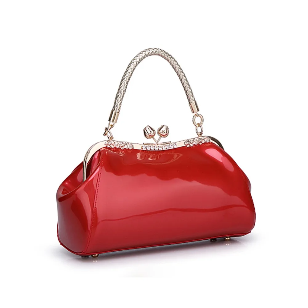 أزياء المرأة البسيطة حقيبة كتف فتاة براءات الاختراع والجلود الإناث حقائب السيدات الأعلى مقبض حزب مساء العروس حقيبة صغيرة بولسا جديد