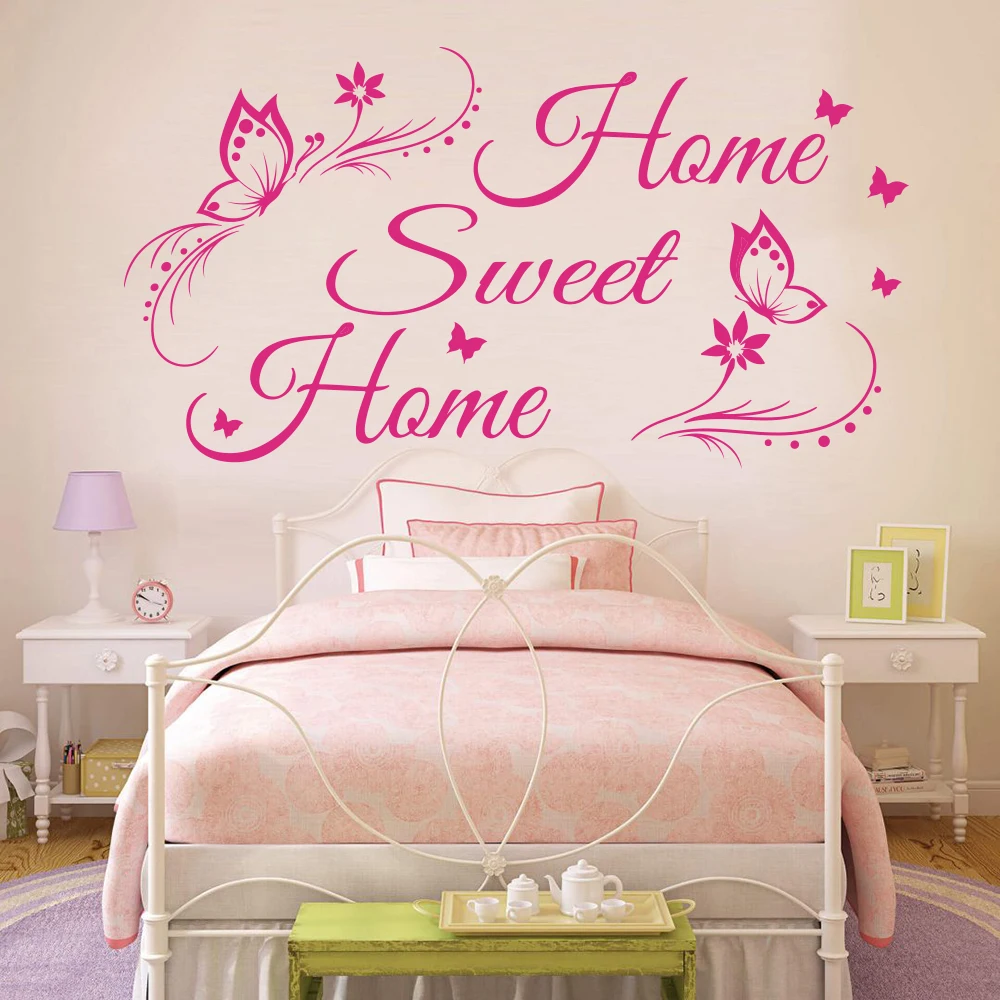 Large Home Sweet Home Quote Wall Decal Bedroom Living Room Butterfly Home Sweet Home Wall Sticker Baby Nursery Vinyl Home Decor (3)