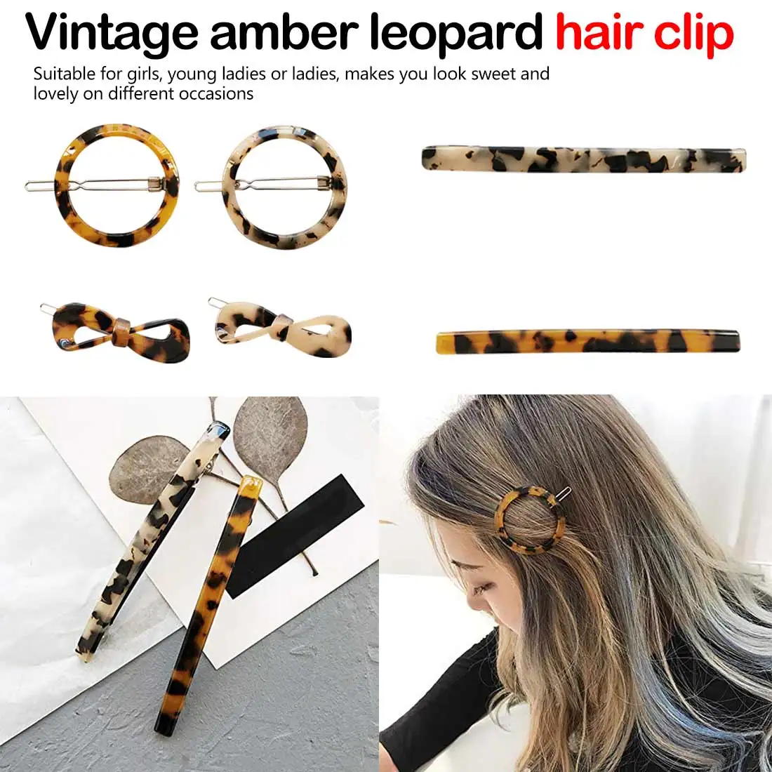 

Women Acrylic Hair Pin Clip Leopard Hair Clip Korean Geometric Water Drop Shape Hairpin Clips Hair Styling Accessories