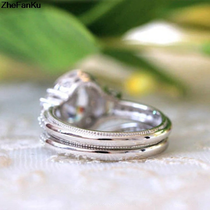 Модные свадебные женские кольца, пара колец AAA кубического циркония, наборы, винтажные тонкие серебряные кольца на палец с камнем