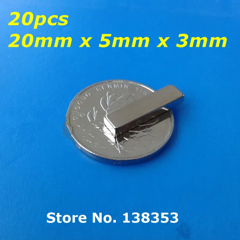 20pcs Bulk Super Strong Neodymium Rectangle Block 20mm x 5mm x 3mm N35 Rare Earth NdFeB