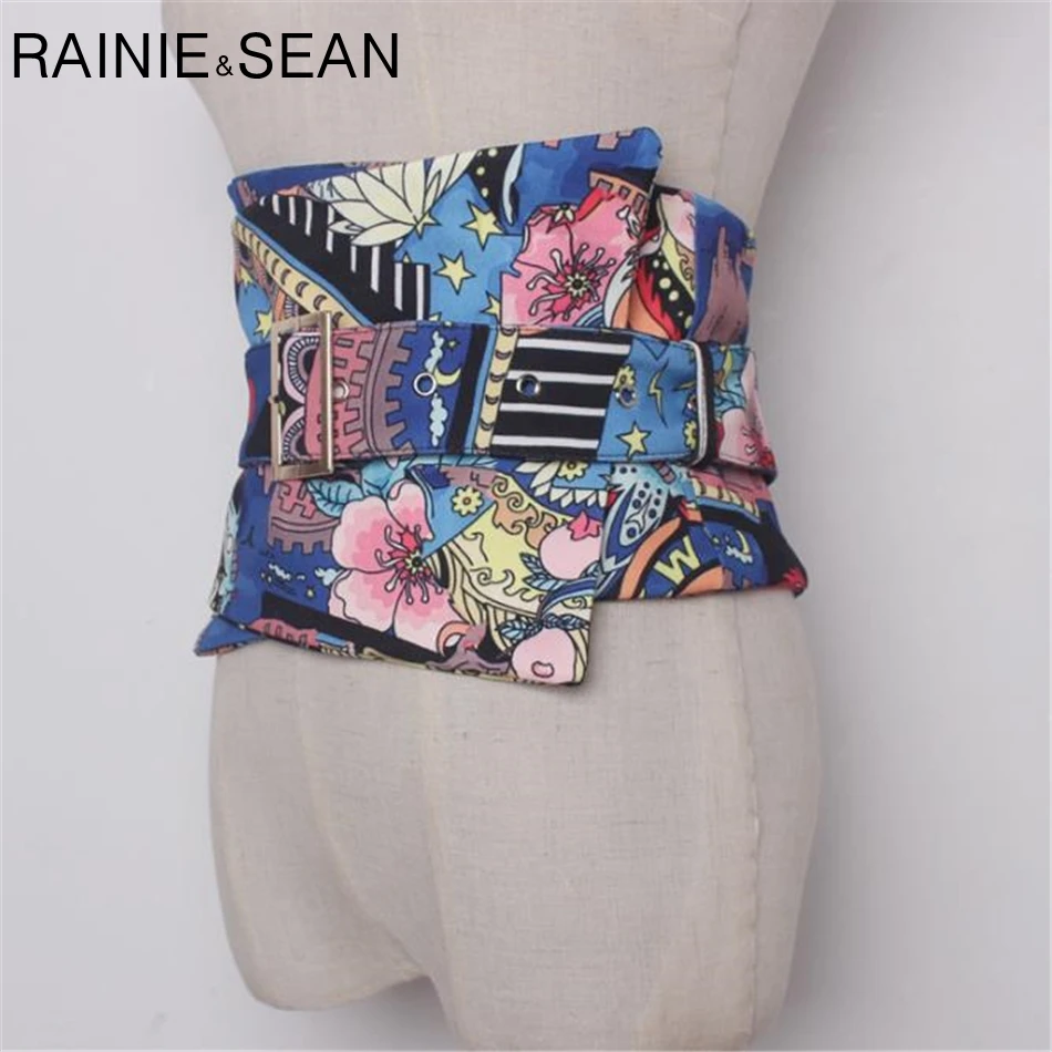 RAINIE SEAN Экстра Широкий пояс широкие пояса для женщин пояс для джинсов принт корсет поясной ремень булавка пряжка синее платье ремни обёрточная бумага