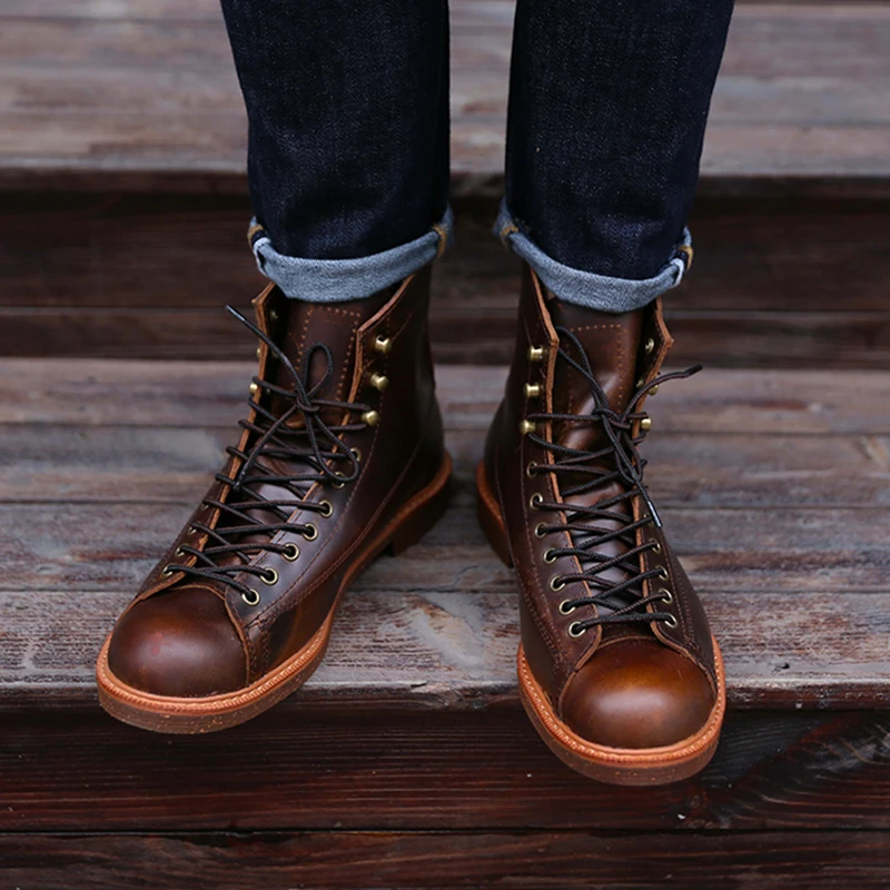 

Handmade Genuine Leather Red Boots Men Casual British Wing Autumn Winter Shoes High Quality Ankle Boots Winter Boots FM237