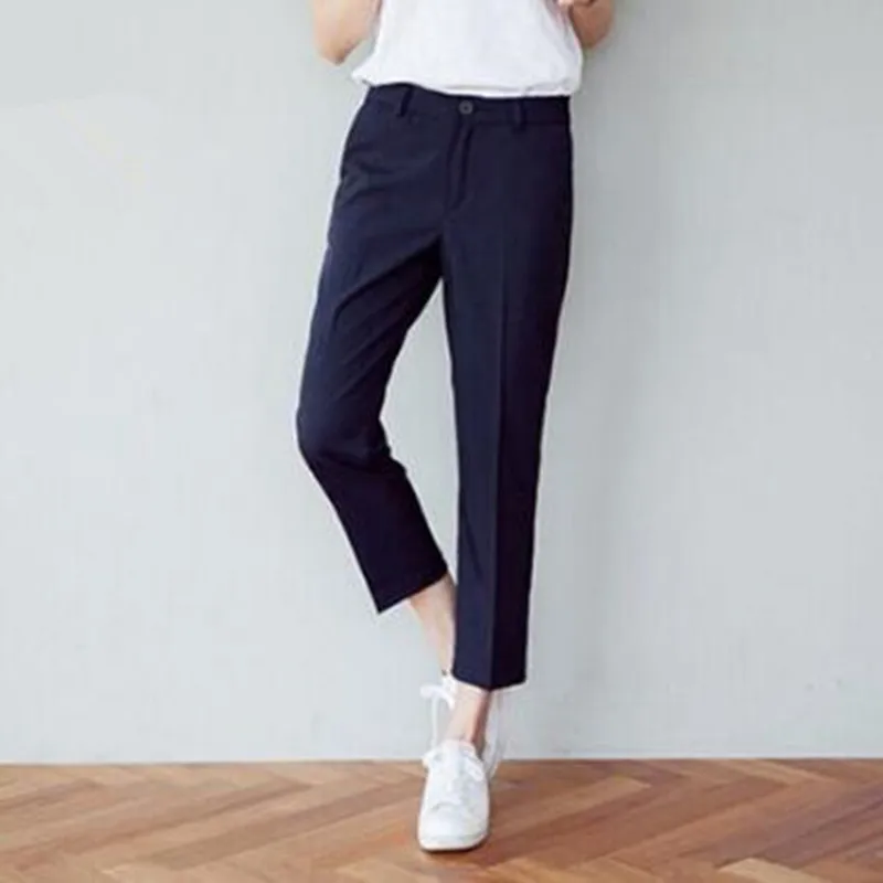 Spring And Summer High Waist Casual Pants 9Capris Women Loose Straight Pant Female Work OL Suit Pants Professional Capris S-XXL