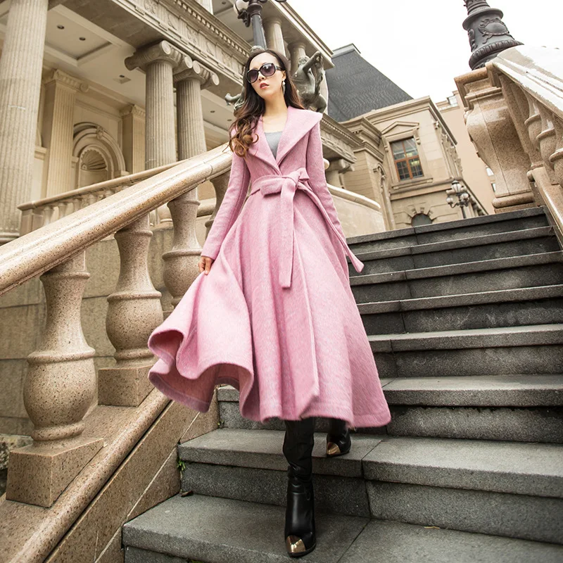 YOSIMI 2017 Autumn Winter Skirt Woolen Coat High Quality Maxi Elegant Wool Long Women Coat Turn-down Collar Brand Clothing pink YOSIMI 2017 Autumn Winter Skirt Woolen Coat High Quality Maxi Elegant Wool Long Women Coat Turn-down Collar Brand Clothing pink