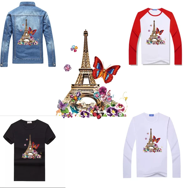 

2019 new Paris Tower boys and girls washable iron applique dress T-shirt DIY clothes 124