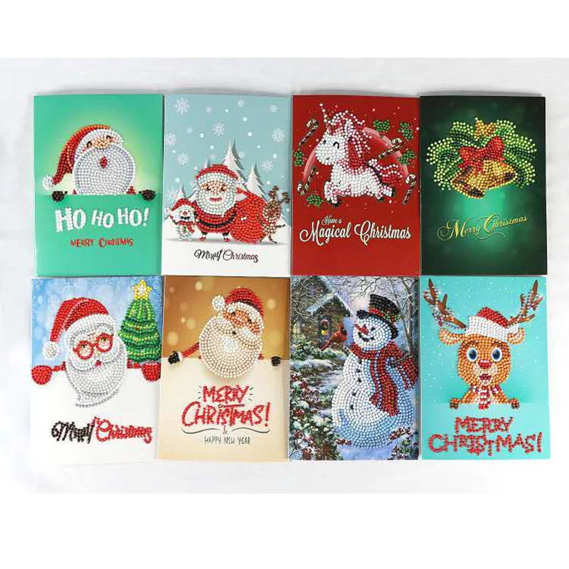 

DIY Diamond painting greeting card Tree Santa Claus Diamond Mosaic Cartoon round Mini Diamond painting accessories Cards Gift