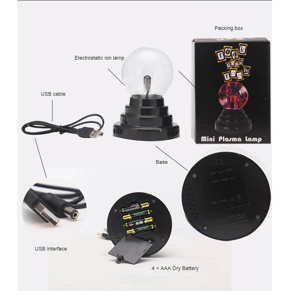 Новинка, стеклянный магический плазменный шар, светильник, 3 дюйма, USB и батарея, настольный светильник, s сфера, Ночной светильник, детский подарок, Новогодняя Ночная лампа