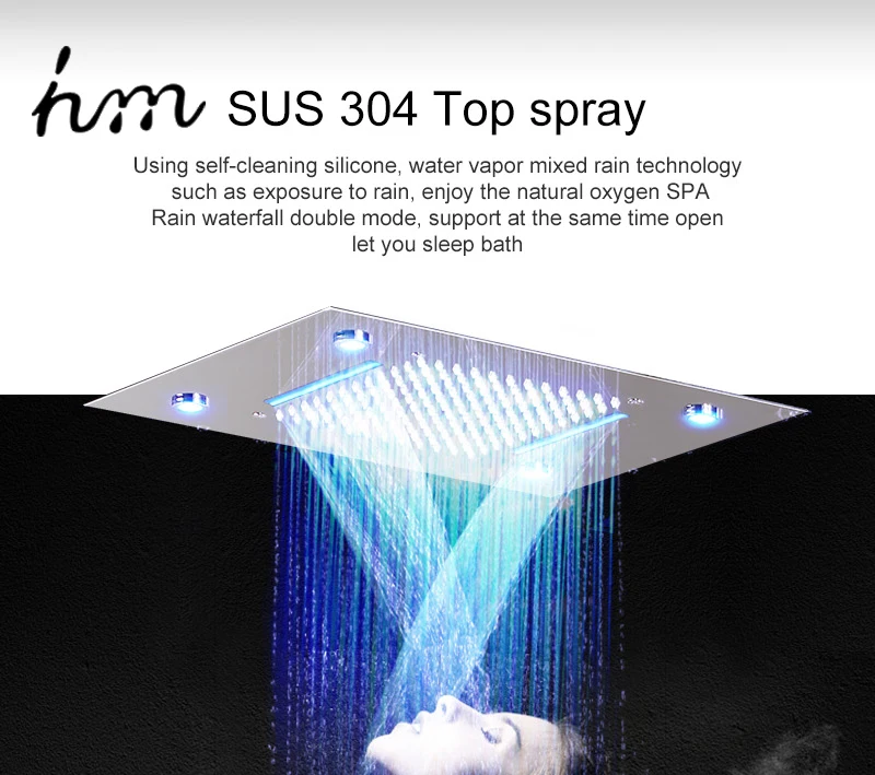 Waterfall LED Shower Faucet Set Contemporary  Bathroom Rain Shower Head  Side Spray  Large Water Flow Bath Valve (1)