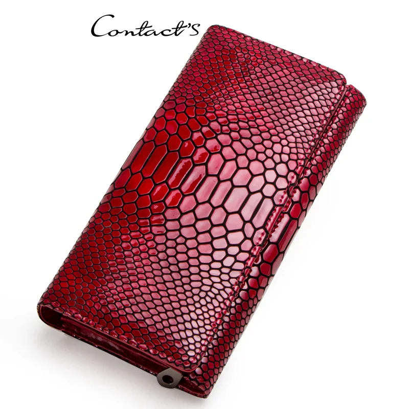 

Genuine Leather Women's Wallet Purse Cowhide Trifold Clutch Long Green Red Fashion Purses for Women Phone Coin Wallet 2019