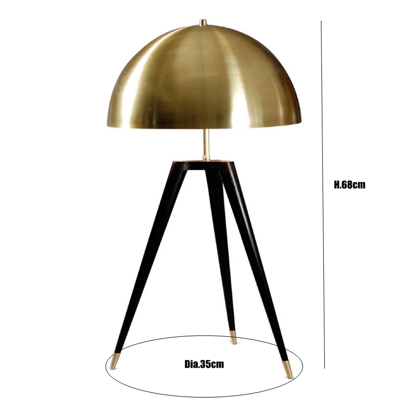 بعد الحديث الفطر ترايبود قاعدة لمبة مكتب النحاس عاكس الضوء tablelamp جسم معدني الإبداعية مصباح طاولة القراءة E27 لمبة