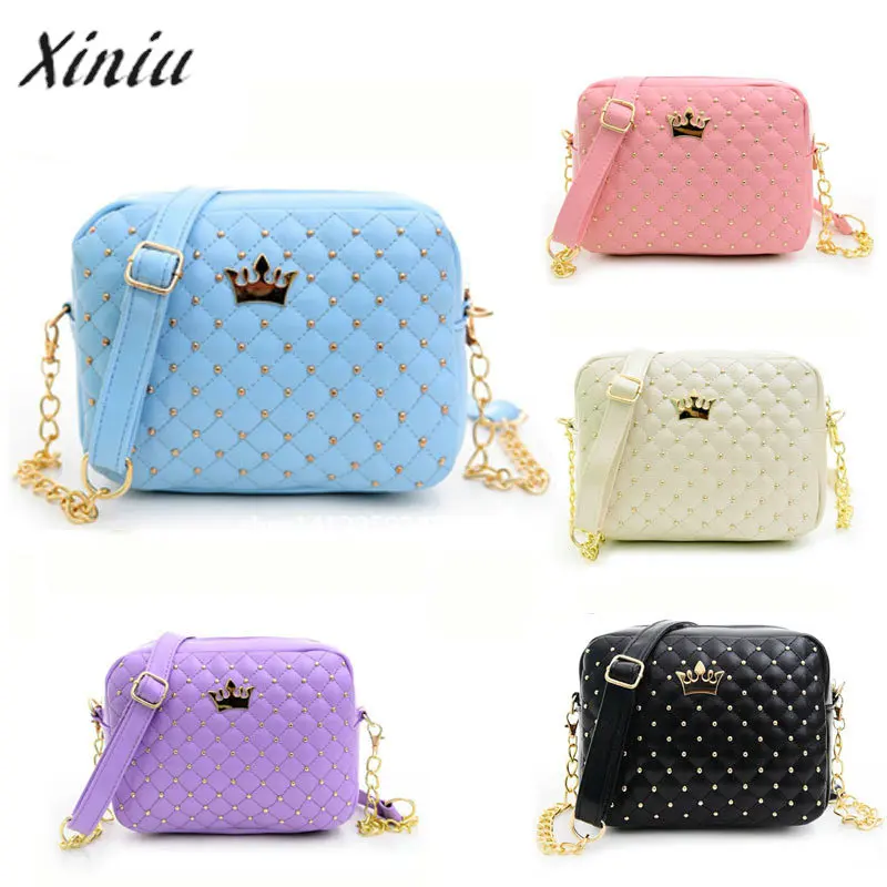 

2019 Women Bag Fashion Women Messenger Bags Rivet Chain Shoulder Bag PU Leather Crossbody #610 High Quality Vintage Designer Bag