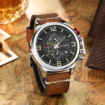 

2018 Mens Watch CURREN Brand Luxury Fashion Chronograph Quartz Sports Wristwatch High Quality Leather Strap Date Male Clock 8278