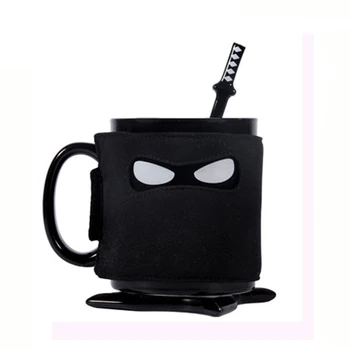 

Thumbs Up Ninja Mugs with Knife Spoon Coasters Mixing Fabric Heat Insulation Cup The High Quality Creative Gift