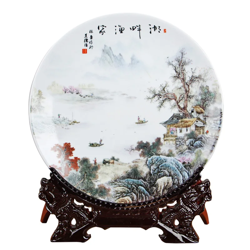 Jingdezhen Ceramic Landscape Fish Horse Porcelain Decorative Plate Metope For Living Room Hotel | Дом и сад
