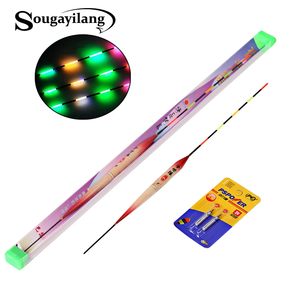 3pcs/Lot Wood Fishing Float Electronic Luminous Floats with Battery